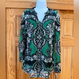 INC International Concepts Green and Black Paisley Blouse